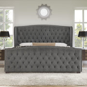Queen Size Platform Bed Frame, Velvet Upholstered Bed
