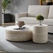 Coffee Table Set of 2, Faux Marble Side Table Round Tea Table Faux Travertine Textured