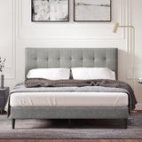 Kaya Upholstered Platform Bed Frame/Buttonless Tufting/Mattress Foundation/Wood Slat Support/No Box Spring Needed/Easy Assembly, Gray, King