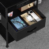 Bedside Table Black Nightstand with Charging Station Side Table with USB Ports & AC Outlets Small End Tables with Drawer Charging Night Stand 3 Tier Table for Bedroom Living Room Farmhouse