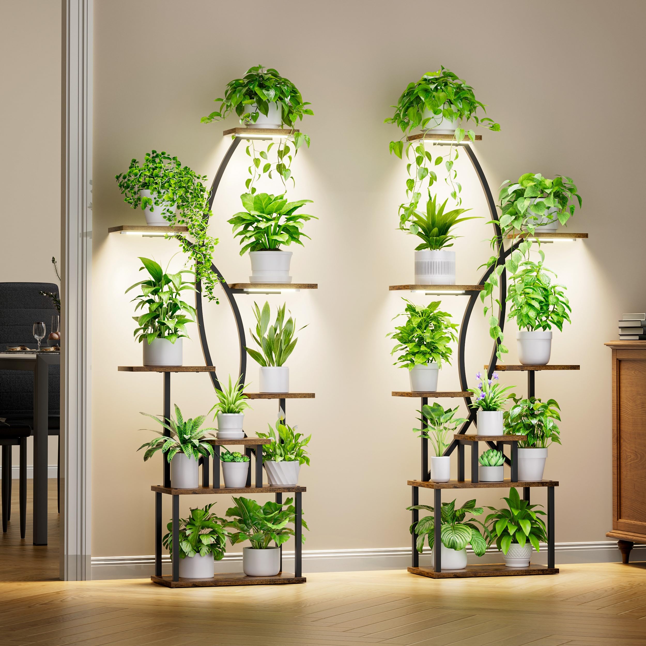 Plant Stand Indoor with Grow Lights - 8 Tiered Tall Plant Shelf, 65" Metal Corner Shelves