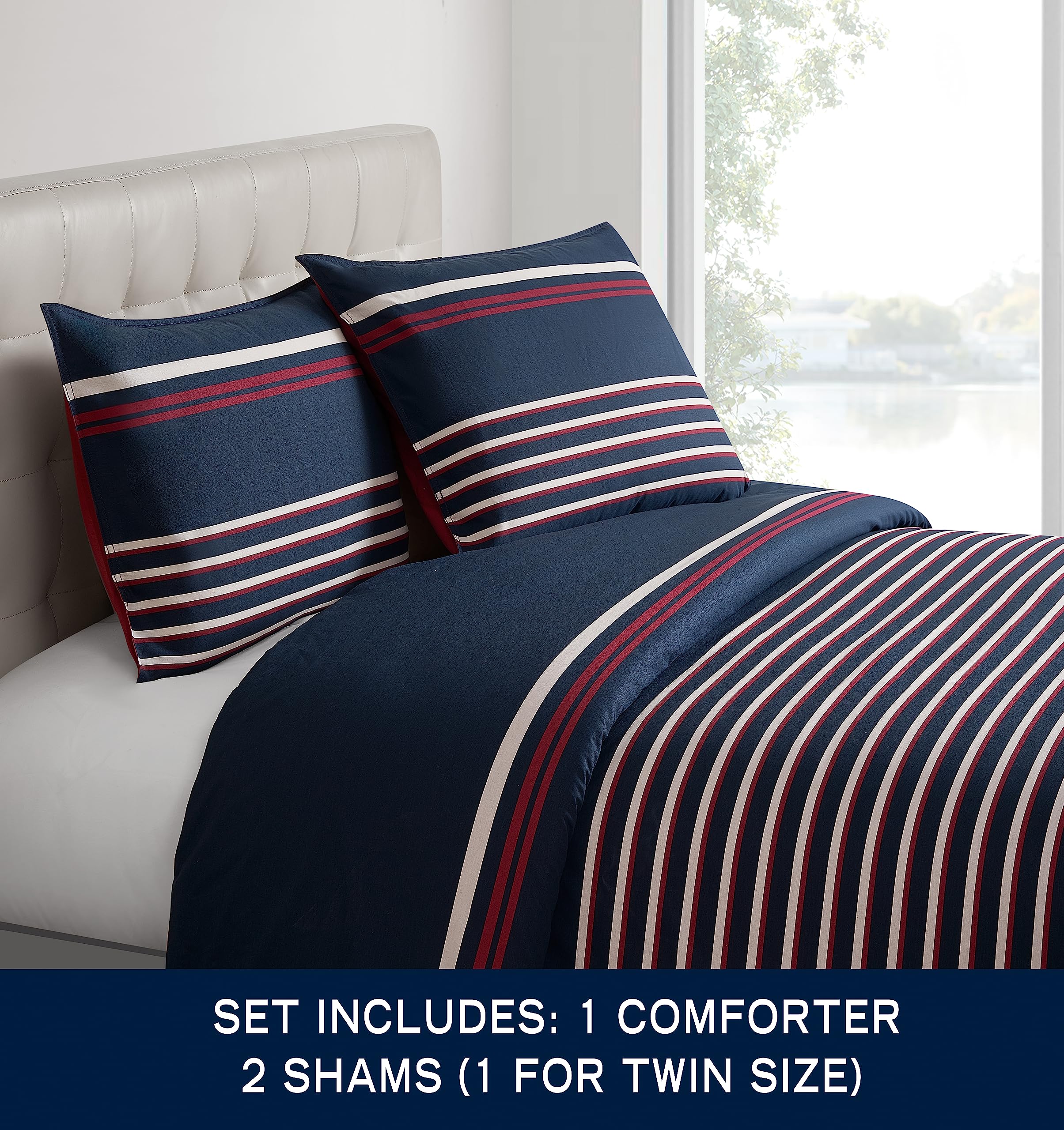 Queen Comforter Set - Cotton Reversible Bedding with Matching Shams