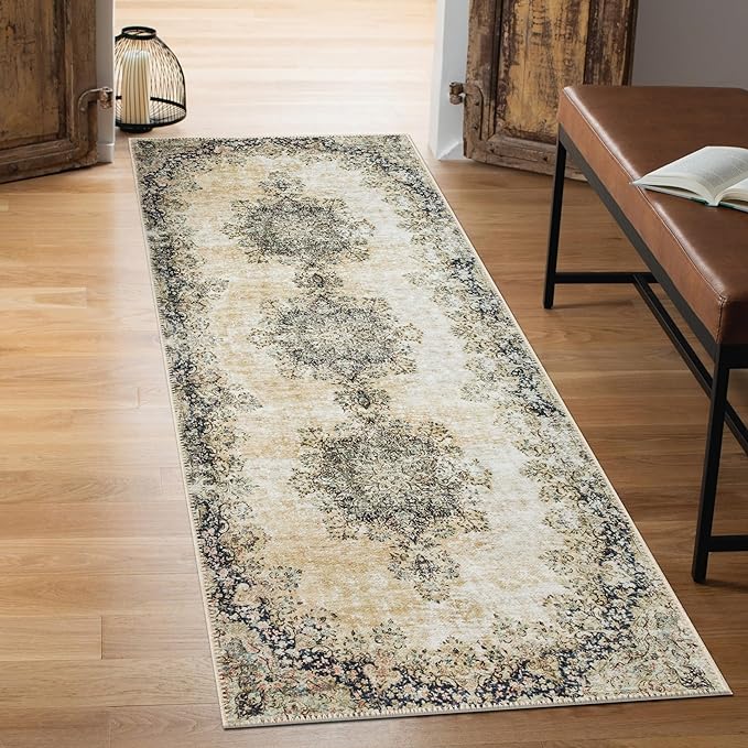 Machine Washable Area Rugs with Non-Slip Backing, Ideal for Hallway, Living Room