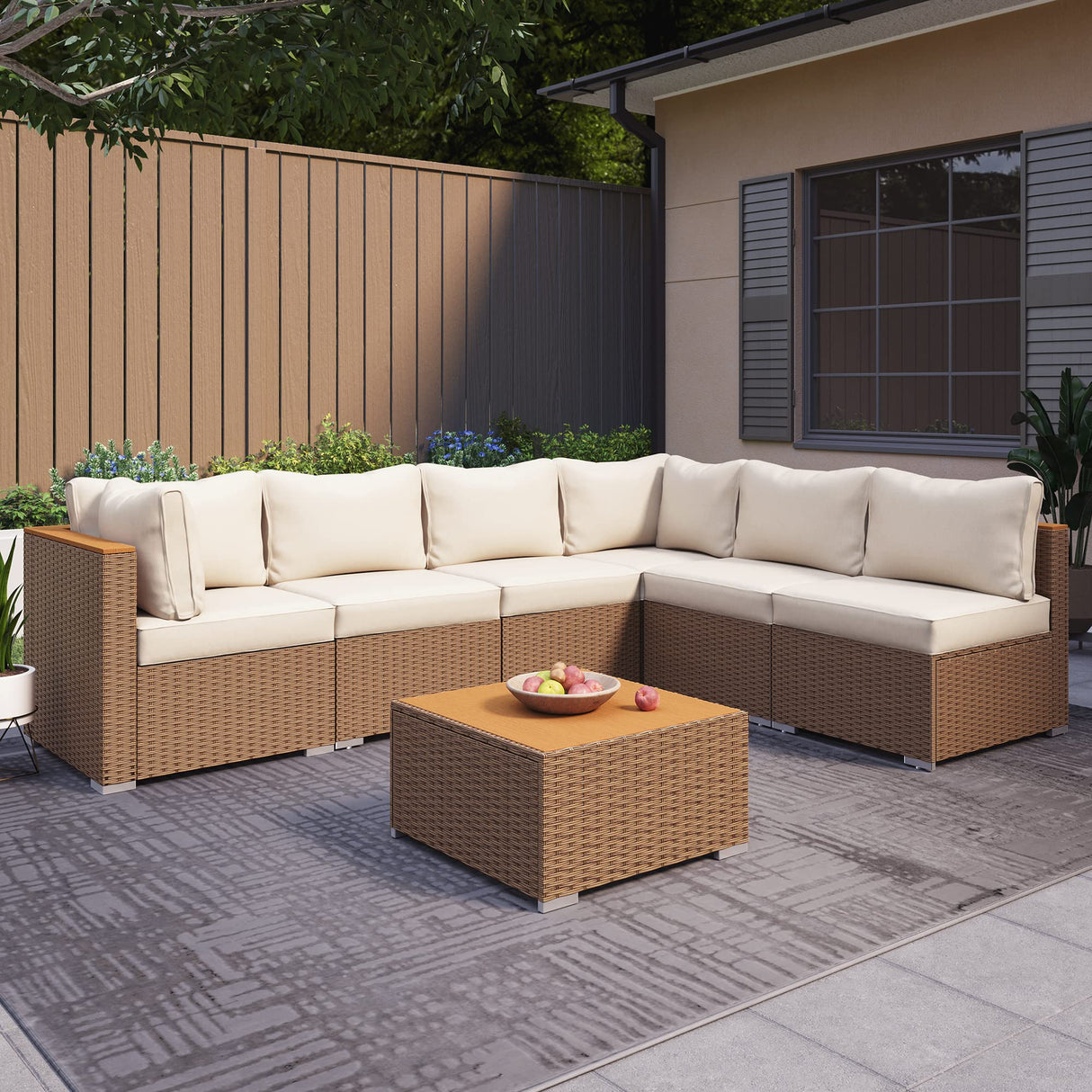 7 Piece Patio Furniture Set PE Rattan Sectional Conversation Sets