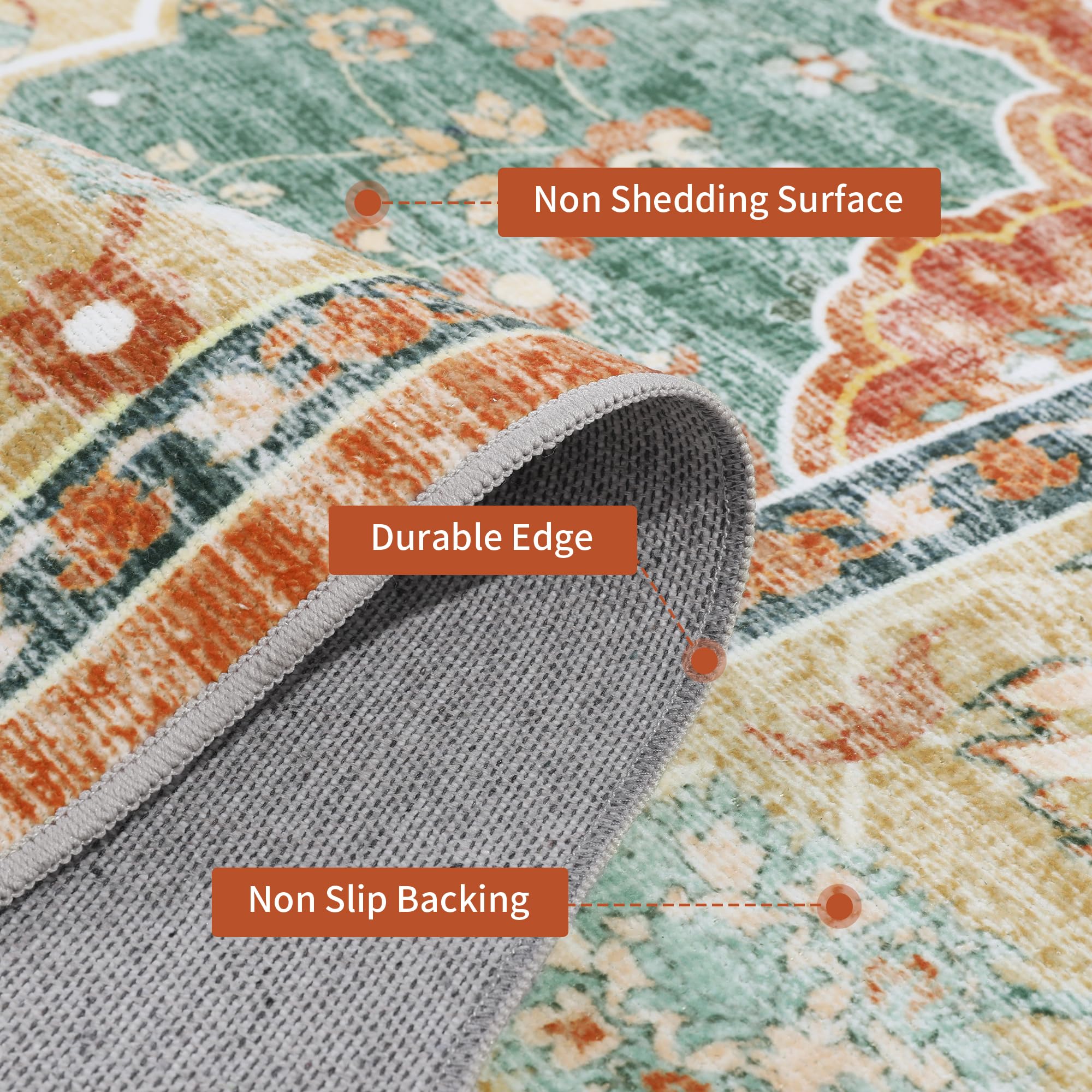 HOMBYS 10x14 Vintage Area Rug for Living Room Bedroom, Large Boho Floor Carpet with Non-Slip Backing for Indoor Office Dining Room, Traditional Home Deco Non-Shedding, Machine Washable