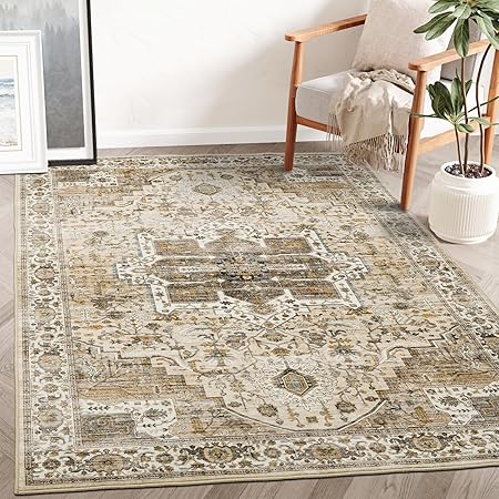 8x10 Area Rugs for Living Room, Vintage Washable Rug with Non-Slip Backing