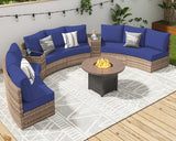 Patio Furniture Sets, 6 Piece Half-Moon Sectional Round Sofa Set