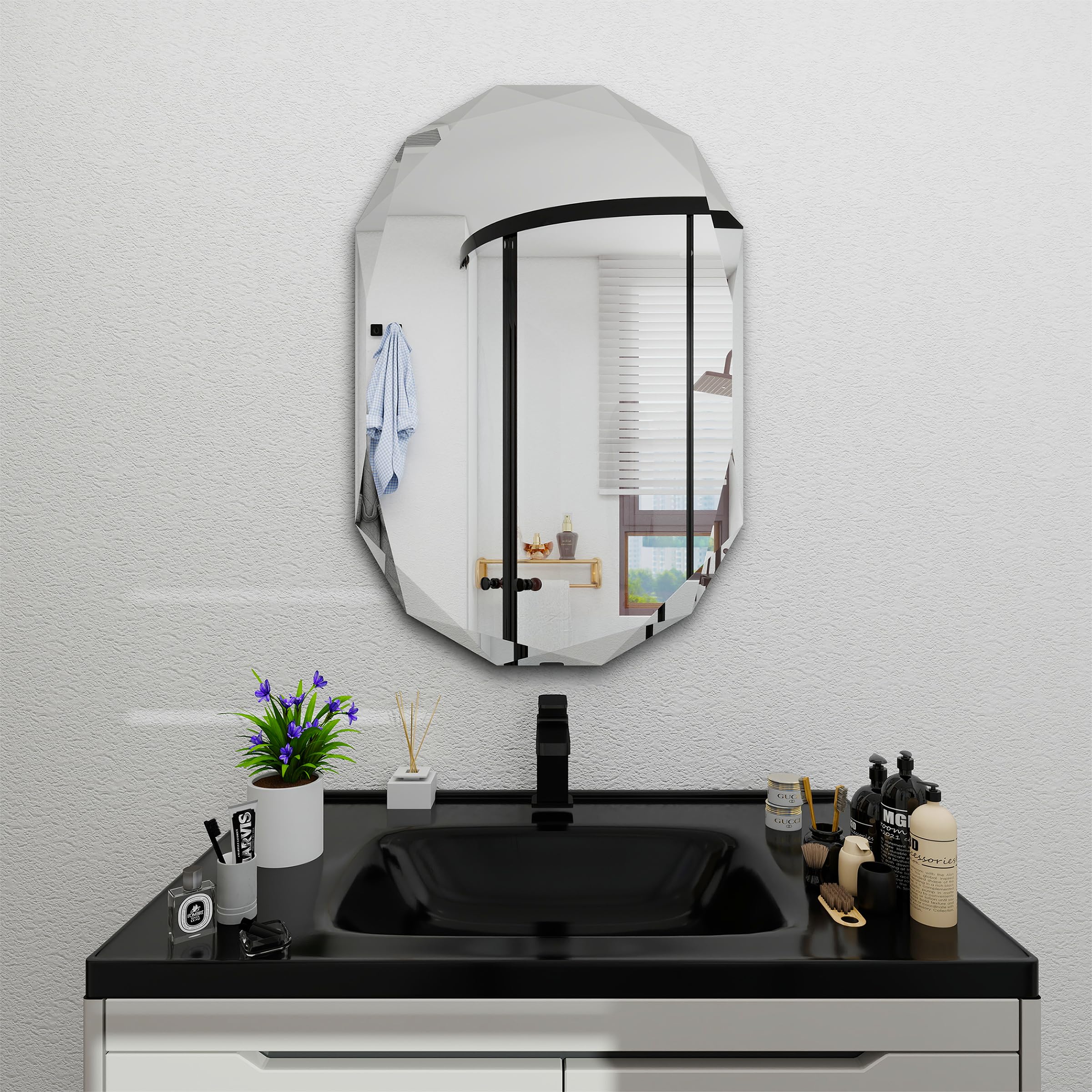 22x30 Inch Beveled Bathroom Mirror - Frameless Wall Mirror