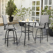 3 Piece Outdoor Patio Bar Set, Patio Bar Furniture Set, Outdoor Tempered Glass Square Bar Table