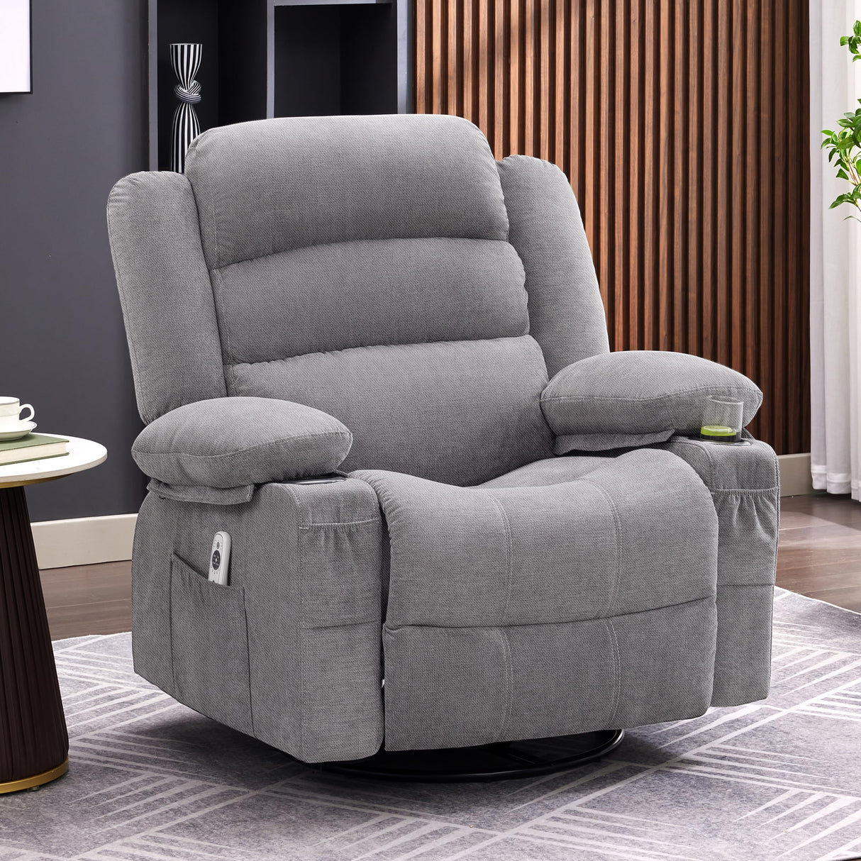 Swivel Rocker Recliner Chair with Heat and Massage, Ergonomic Lounge 360 Degree