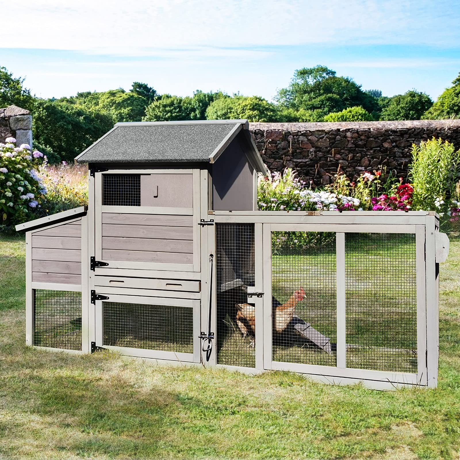 81in Mobile Chicken Coop Multi-Level Hen House