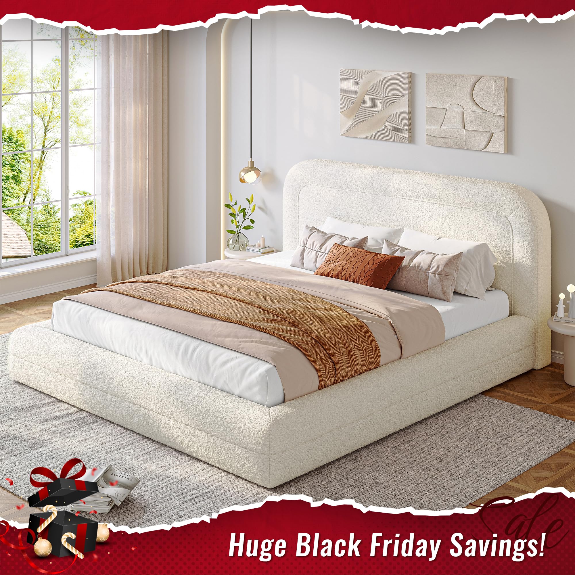 Full Upholstered Cloud Bed Frame with Headboard