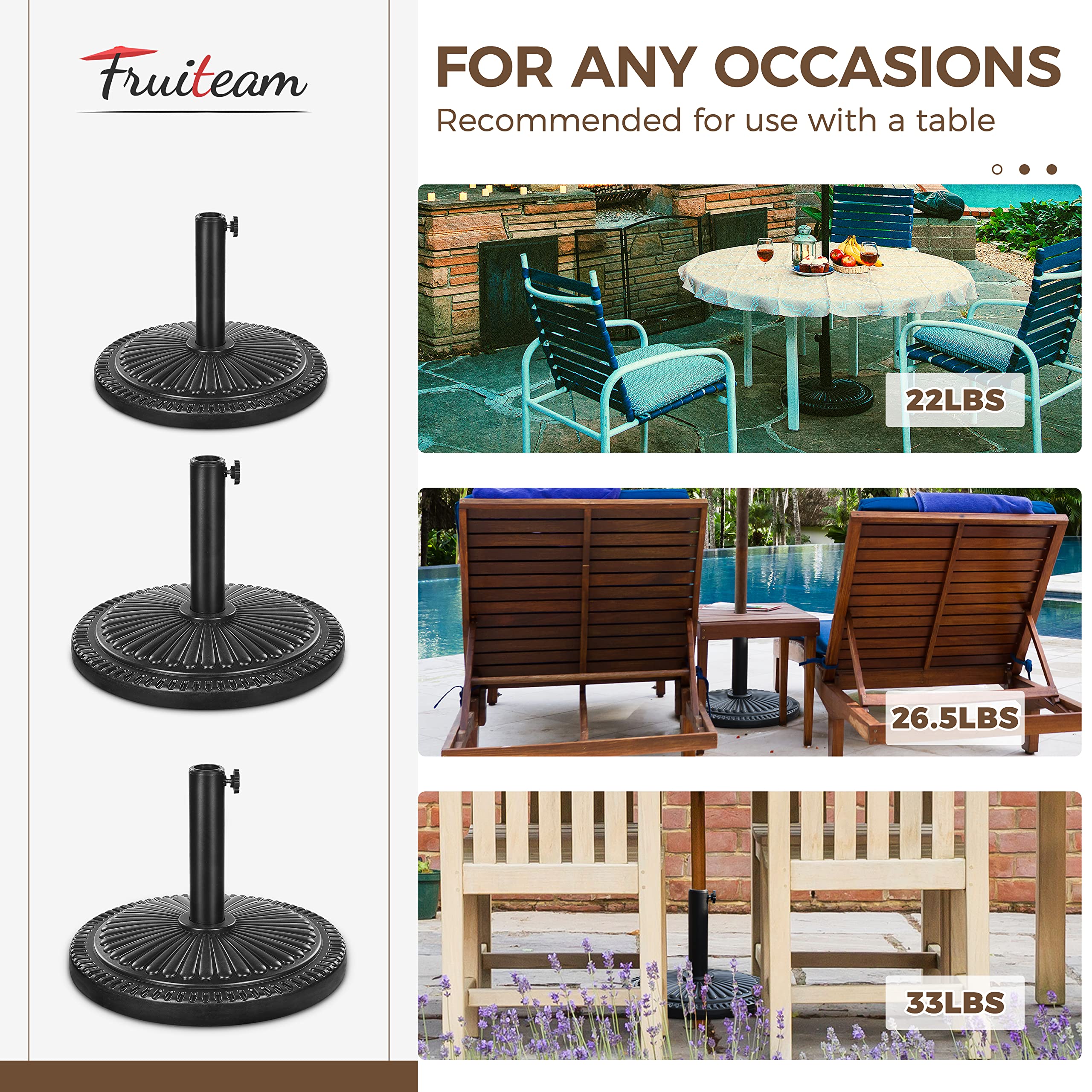 23-lbs Round Patio Umbrella Base Pre-Filled Umbrella Stand 15" Sun-Flower-Pattern Heavy