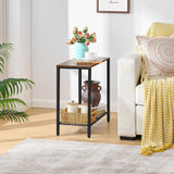 2 Tier End Table, Sofa Side Table, Narrow Side Table with Storage, Slim Nightstand