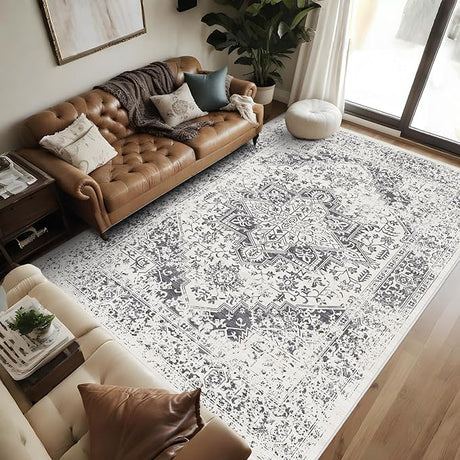 9x12 Large Area Rug - Vintage Washable Rug for Living Room with Non-Slip Low-Pile