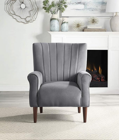 Nellie 34.5" W Velvet Accent Chair, Dark Gray