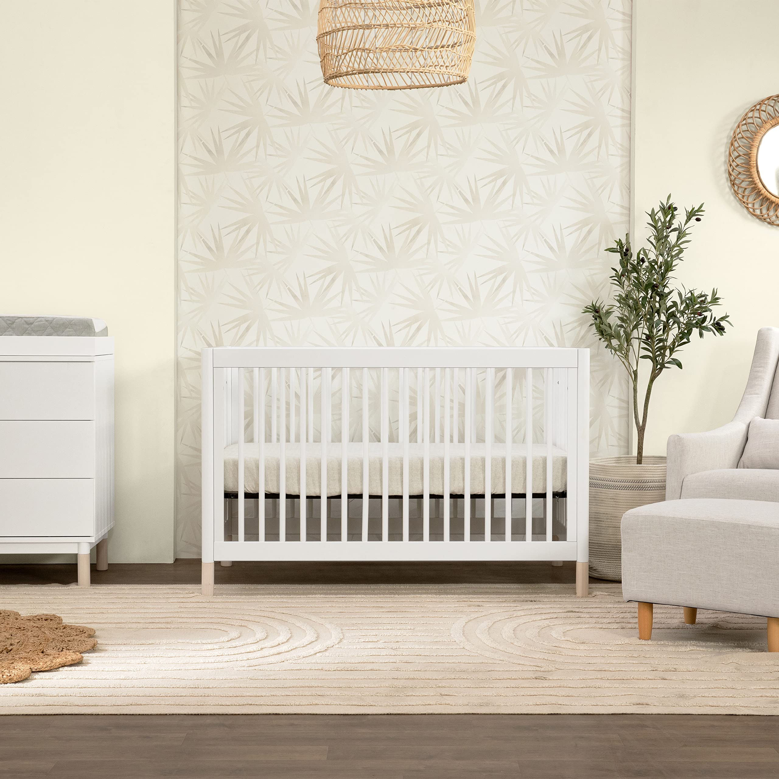 Gelato 4-in-1 Convertible Crib with Toddler Bed Conversion in White and Washed Natural