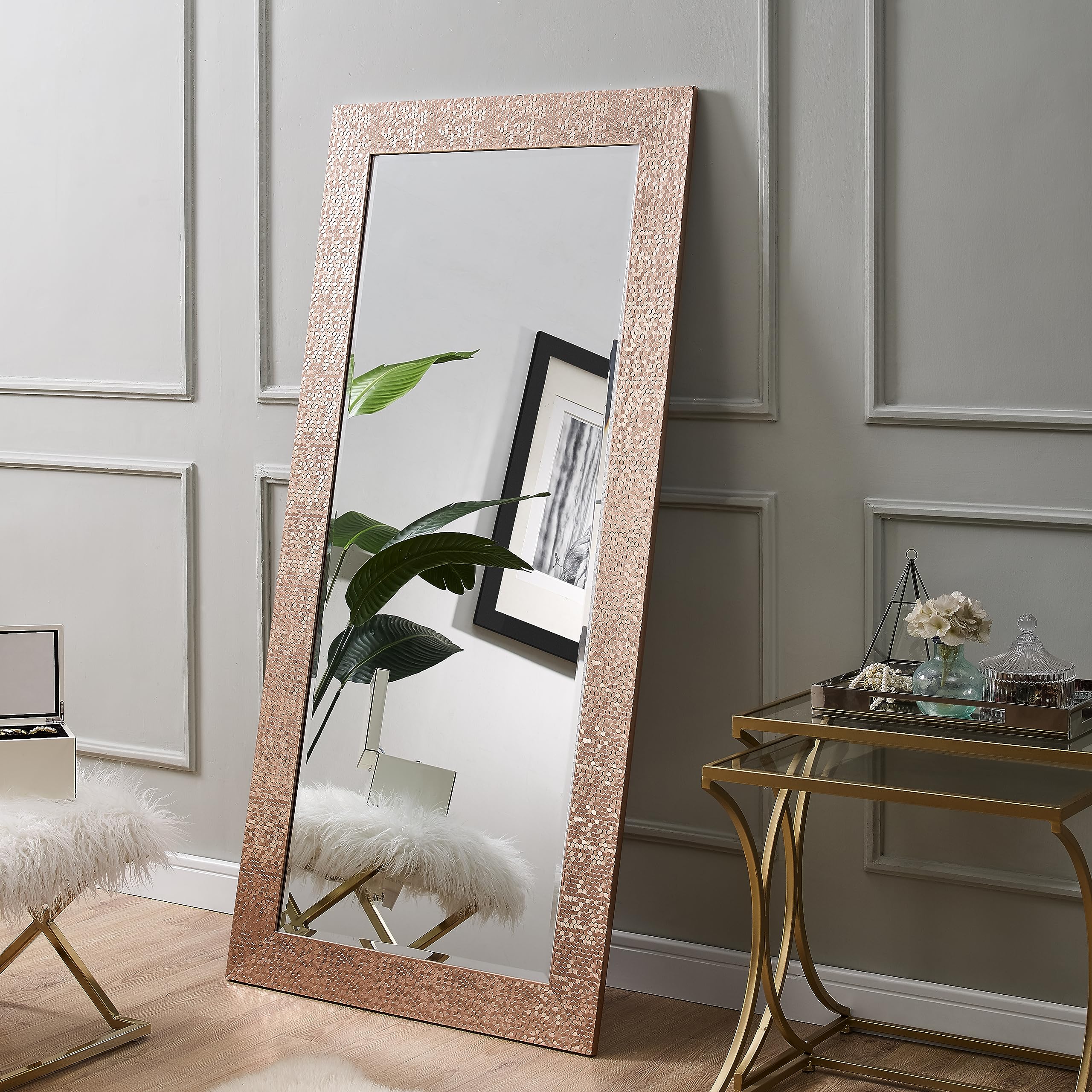 Mosaic Full Length Mirror – Large Decorative Wall Mirror with Faux Wood Frame