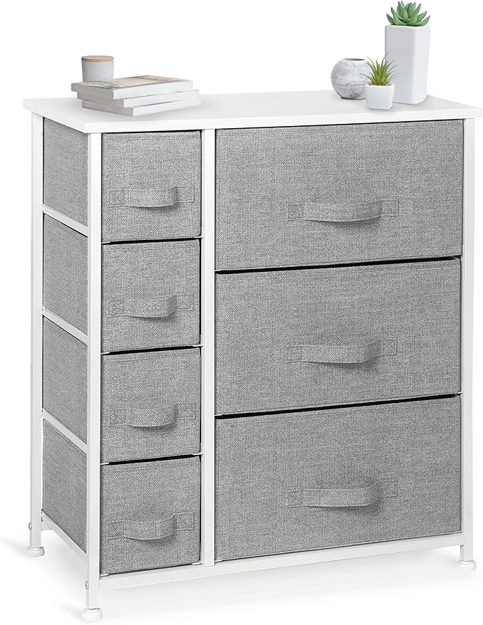 3-Drawer Fabric Dresser Storage Tower, Light Grey | Closet Organizer Unit | Bedroom