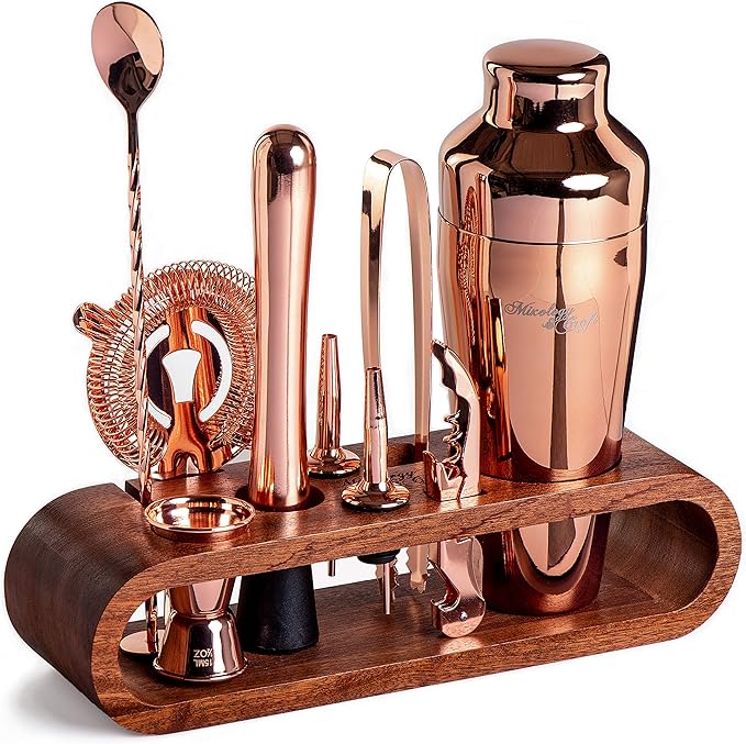 Bartender Kit:10-Piece Bar Tool Set with Dark Bamboo Stand | Perfect Home Bartending Kit and Martini Cocktail Shaker Set