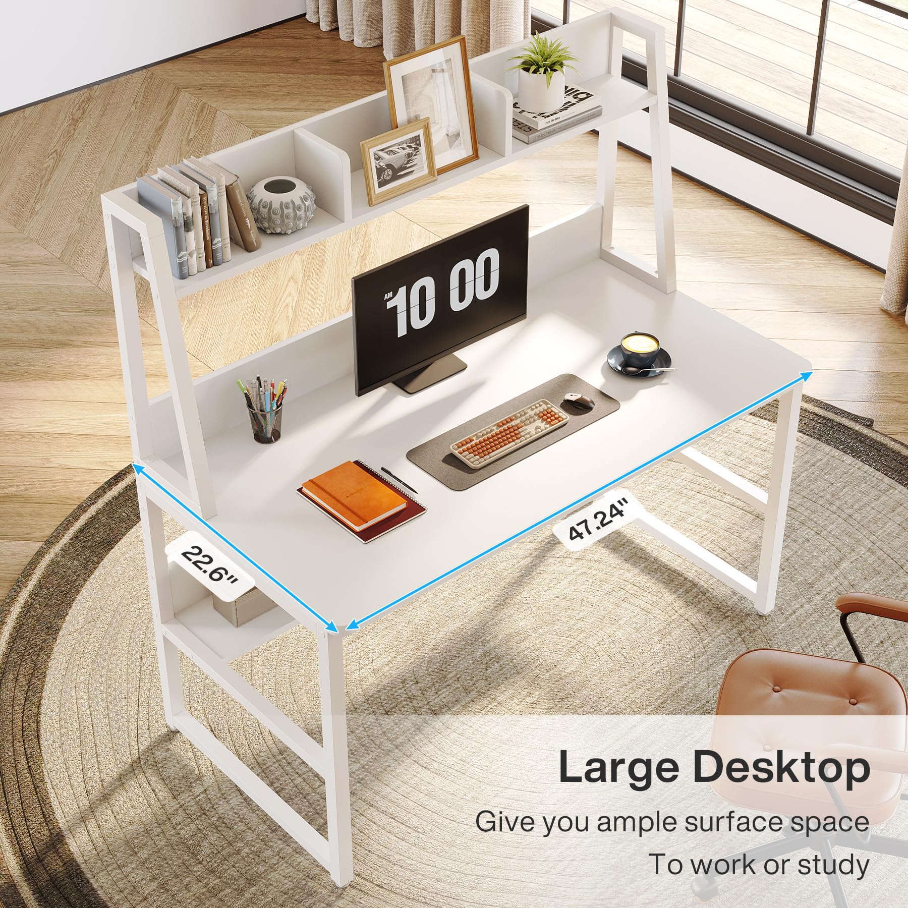 Computer Desk with Hutch, 47 inches Home Office Desk with Space Saving Design with Bookshelf for Small Spaces