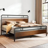 Wooden Headboard and Footboard, Rounded Corner Metal Structure, Heavy Duty Slats