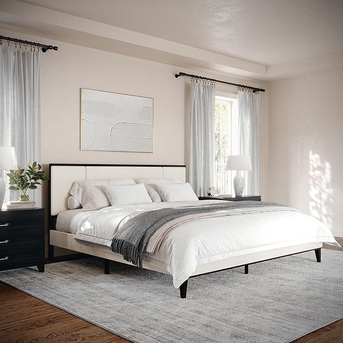 Jett Platform Bed with Headboard, Fabric Upholstered Inset Headboard