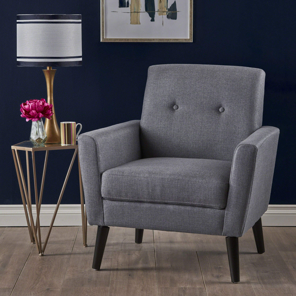 Sienna Mid-Century Modern Fabric Club Chair, Dark Grey