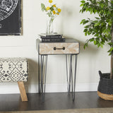 Metal Side End Accent Table Single Drawer End Table, Side Table 17" x 12" x 26", Black