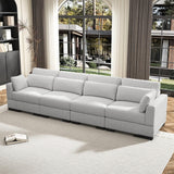 130" W 4 Seater Couch Sofa, Corduroy Sofa Couch with 6 Pillows Convertible Sectional