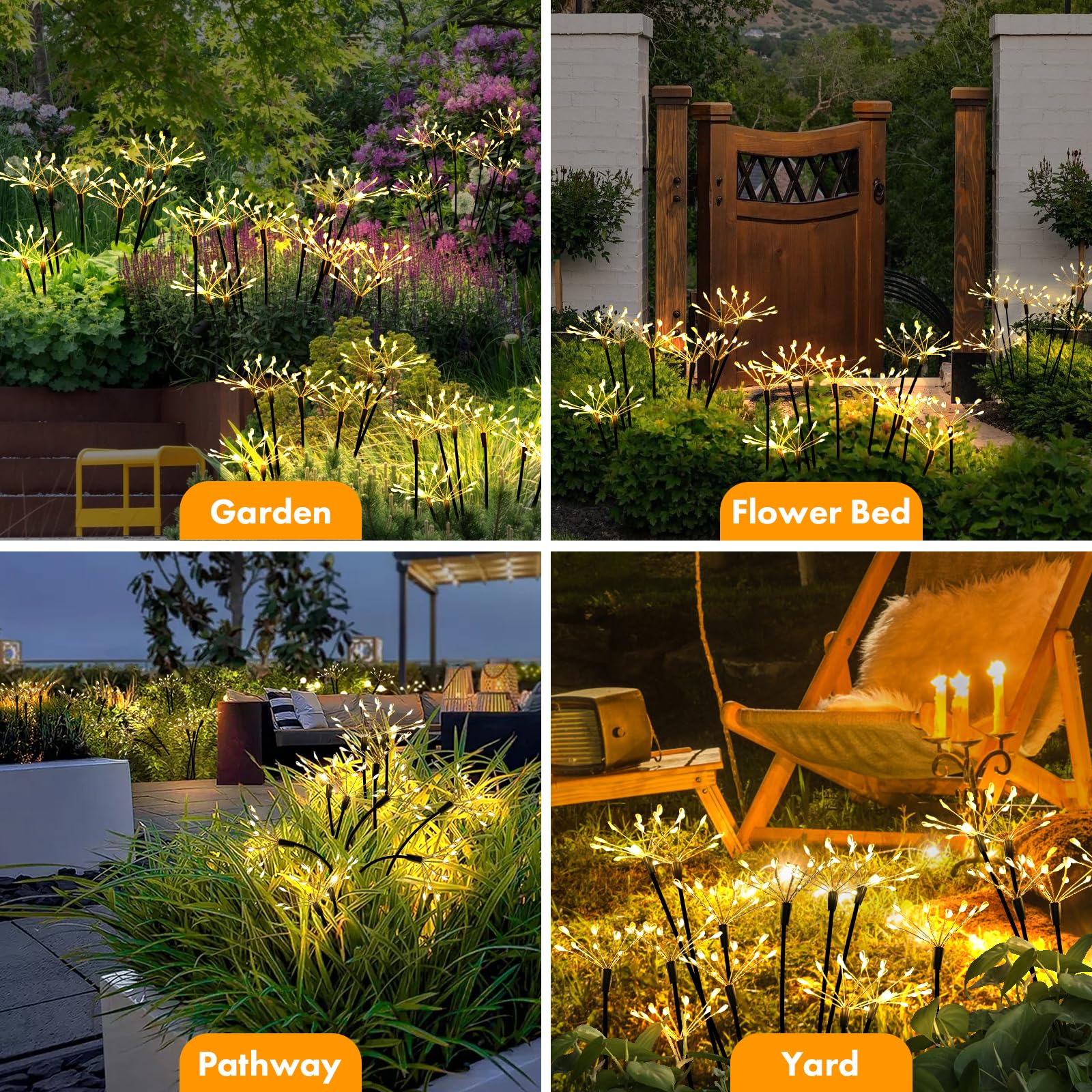 Solar Garden Lights 4 Pack Twinkling Solar Firework Lights with 2 Modes