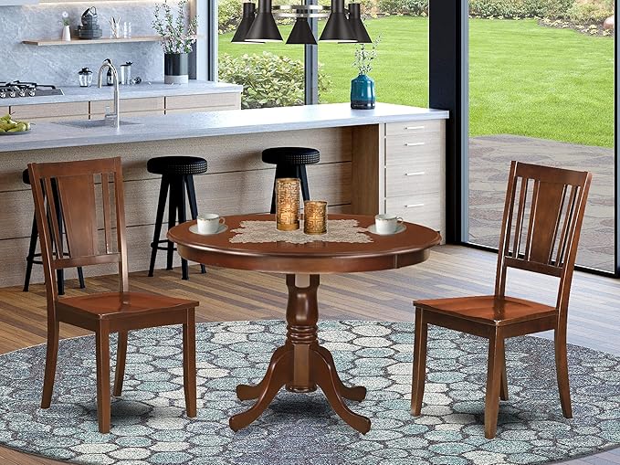 MAH-W 5 Piece Dining Set Includes a Round Dining Room Table with Pedestal and 4 Kitchen Chairs,