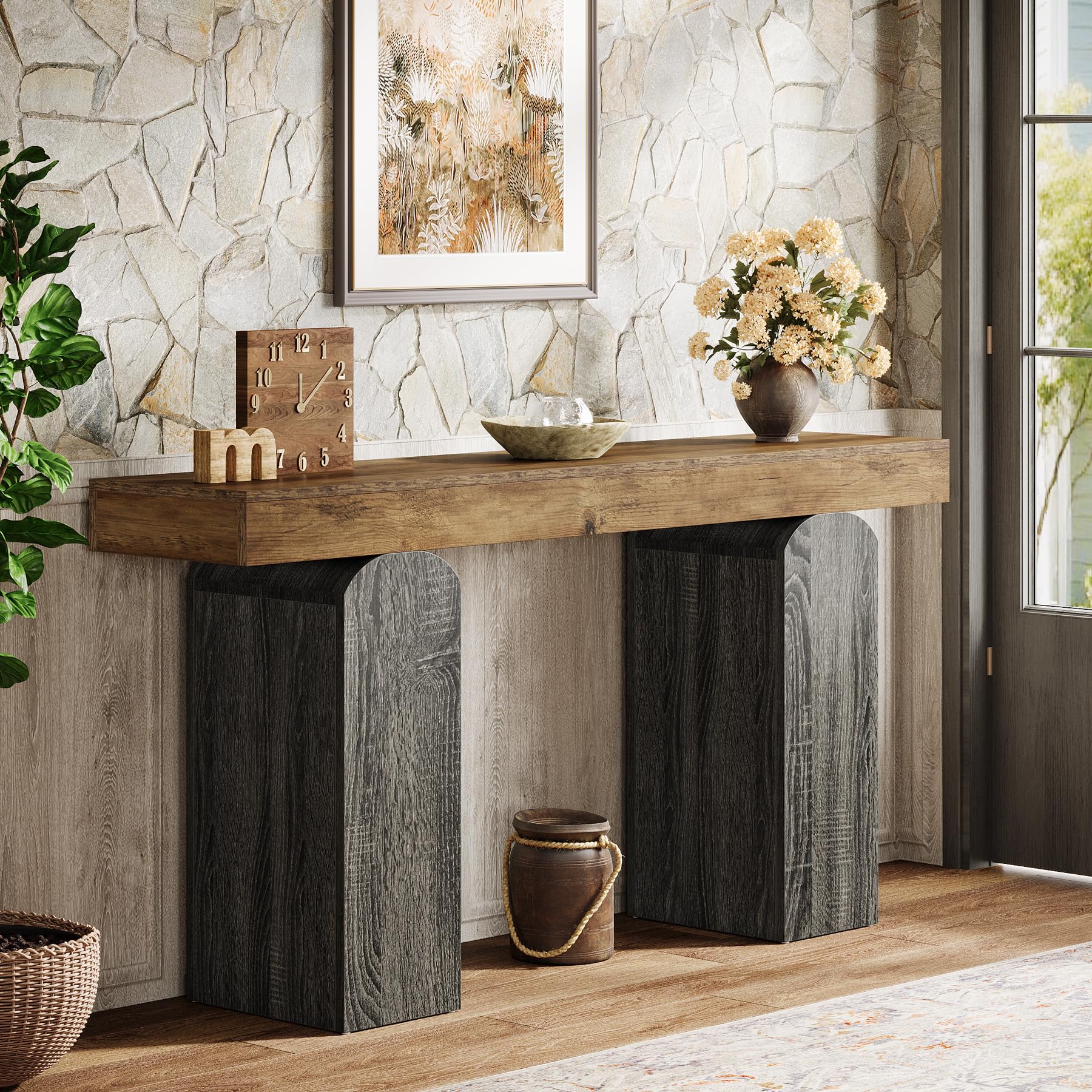 63" Farmhouse Console Table with Arched Pedestal Legs