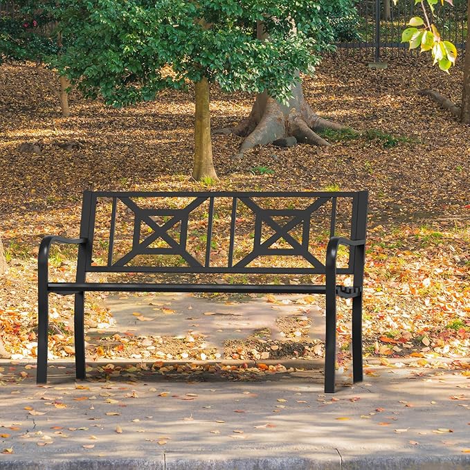 50" Heavy-Duty Garden Bench,600LBS Wrought Iron Welcome Patio Bench