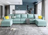 Orage U Shape Corner Sectional Sofa Set, Aqua Blue