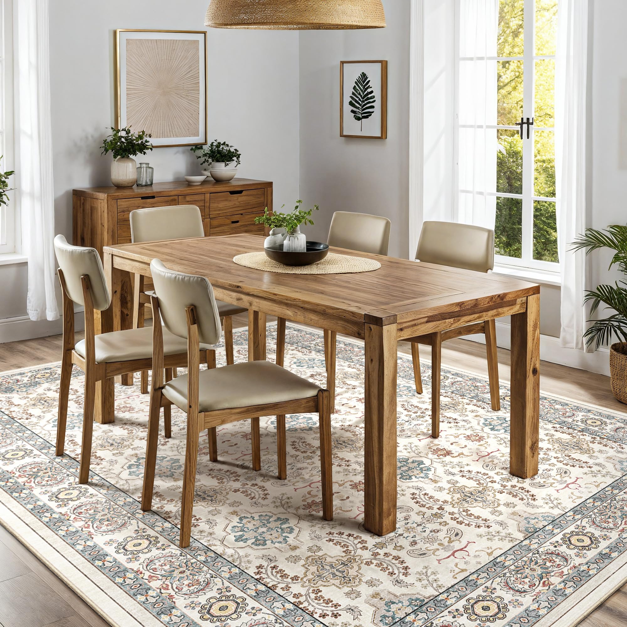 8x10 Area Rugs for Living Room: Vintage Boho Floral Print Rug, Ultra Thin Stain Resistant