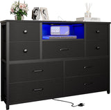 Dresser, White Dresser for Bedroom with LED Lights & Charging Station, TV Stand Dresser