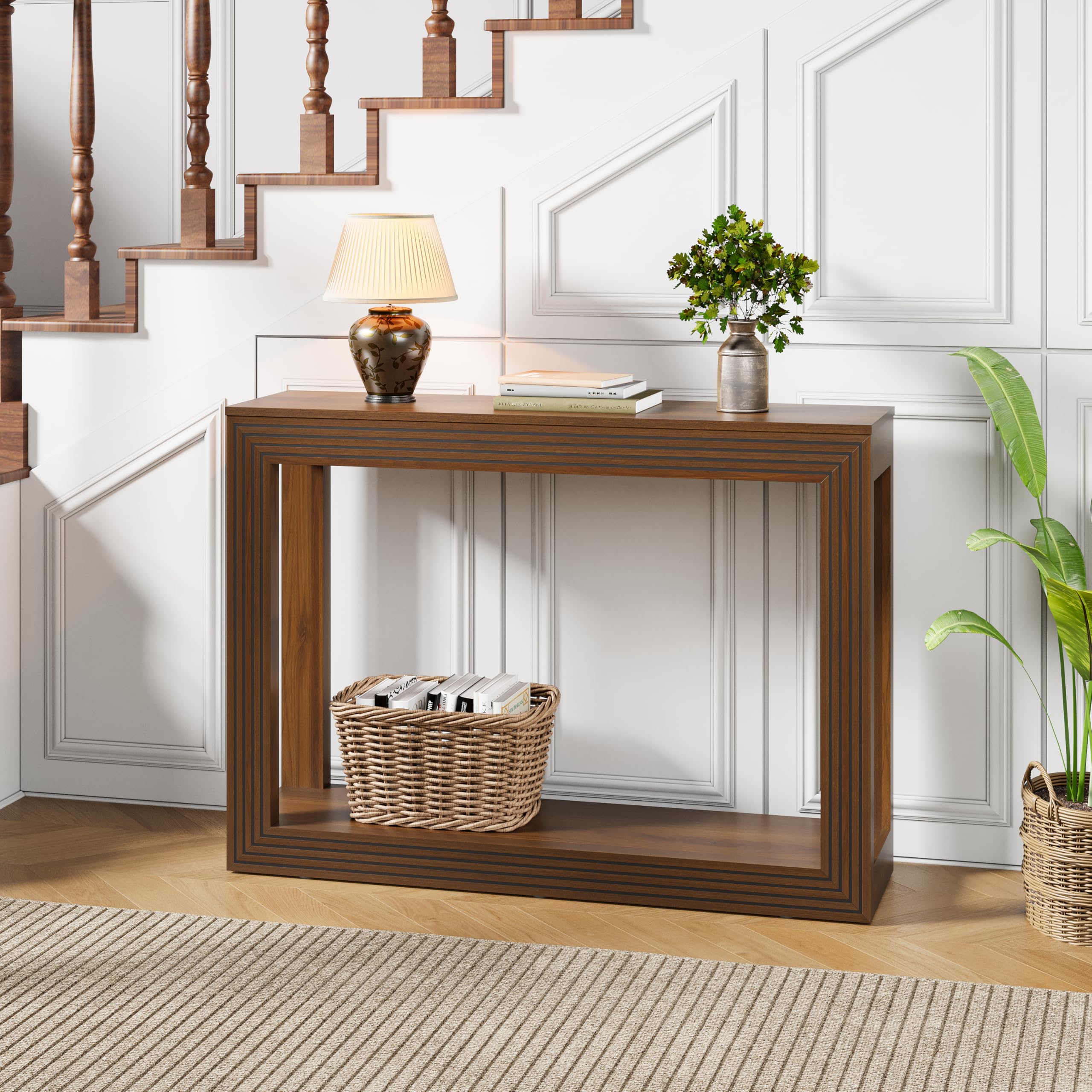 Fluted Entryway Console Table with Storage Shelf