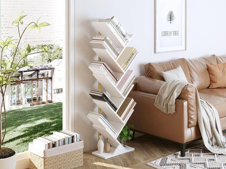 Tree Bookshelf, Geometric Bookcase with Steel Pipe for Living Room Bedroom