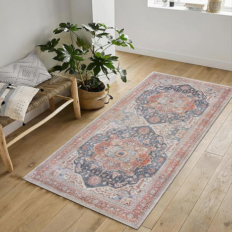 Machine Washable 2'6x6'6 Area Rug with Non Slip Backing for Living Room, Bedroom