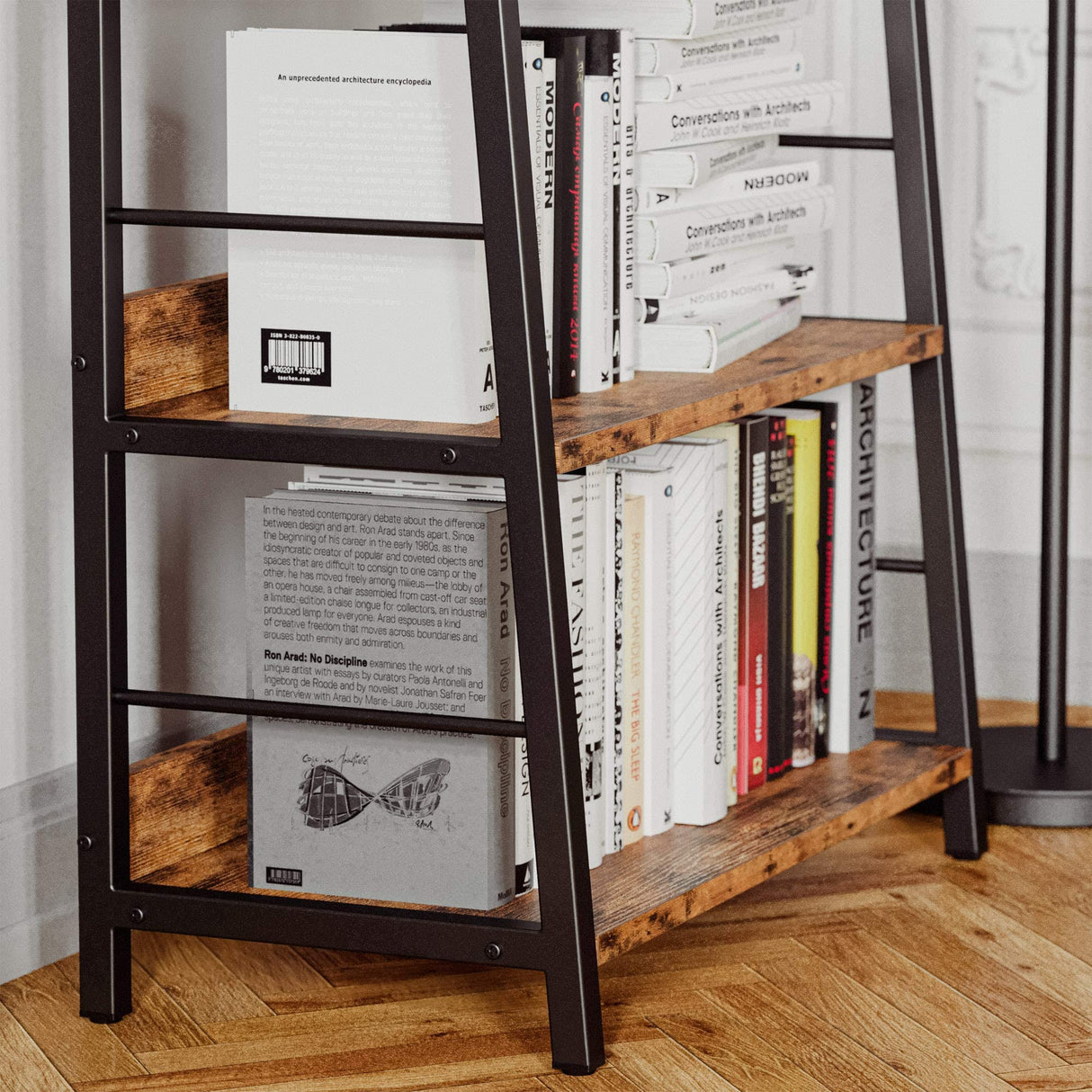 IRONCK Industrial Bookshelves and Bookcases, Ladder Shelf 5 Tiers with Metal Frame for Living Room, Home Office, Rustics Brown