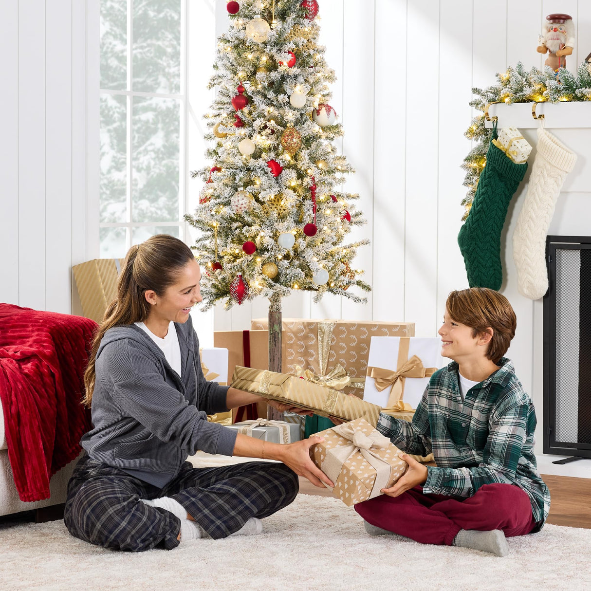 Flocked Pencil Christmas Tree 6ft Pre-lit Alpine Slim Holiday Decoration