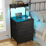 Tall Nightstand with Charging Station and Led Lights Nightstand