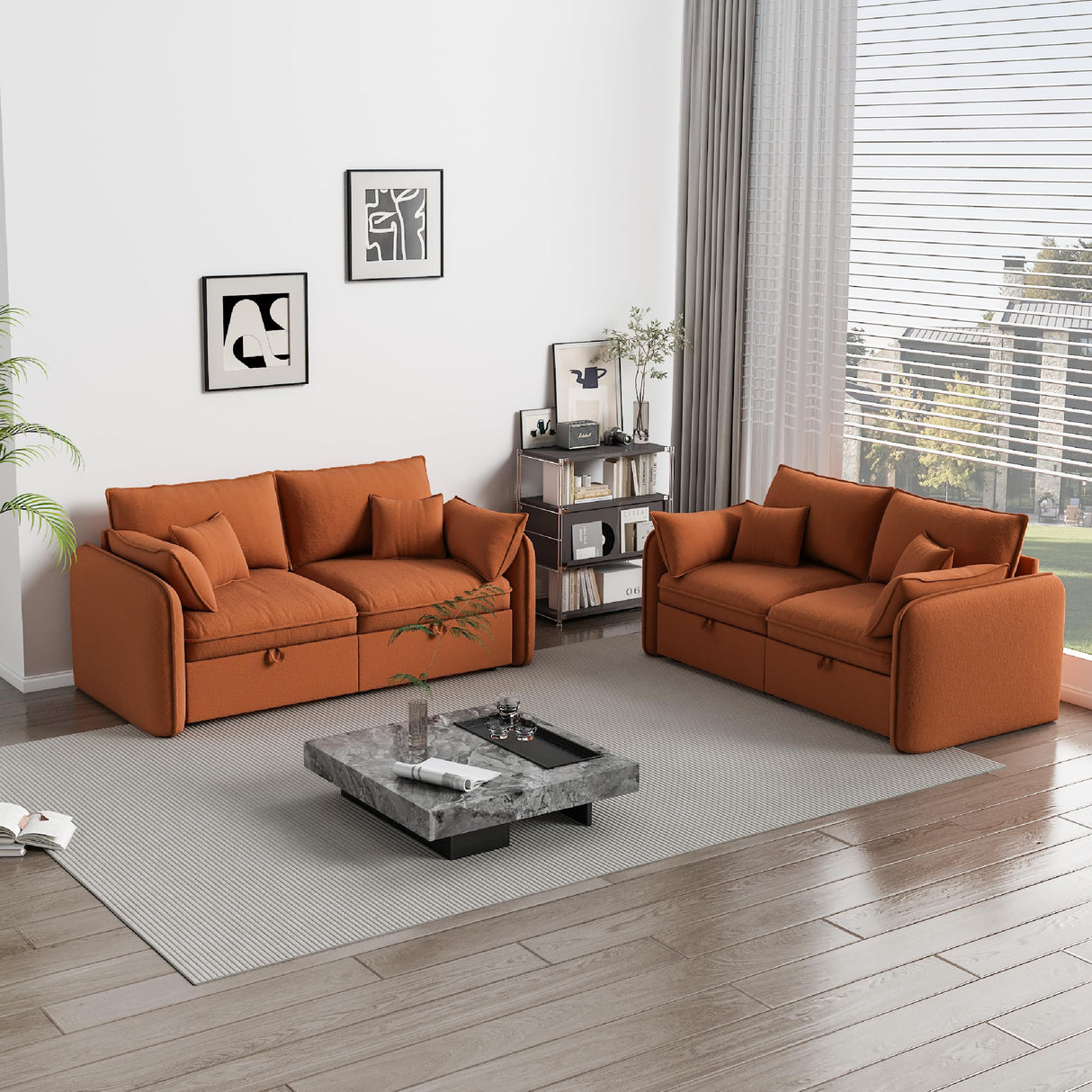 Modular Sectional Sofa, 75 Inch Loveseat Couches with Movable Storage Ottoman