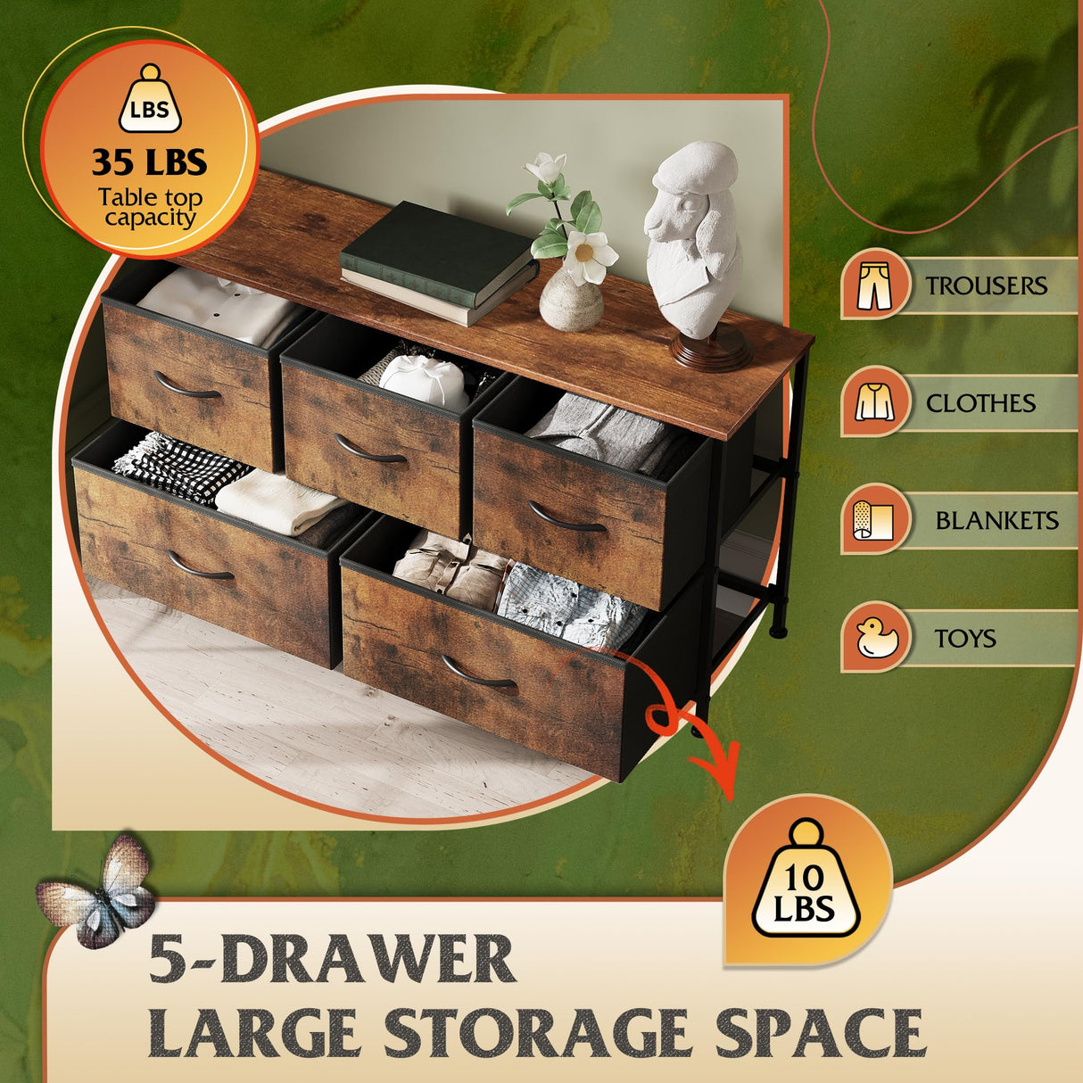 5 Drawers Dresser and 16 Drawers Dresser Set, Dresser for Bedroom, Closet, Hallway,