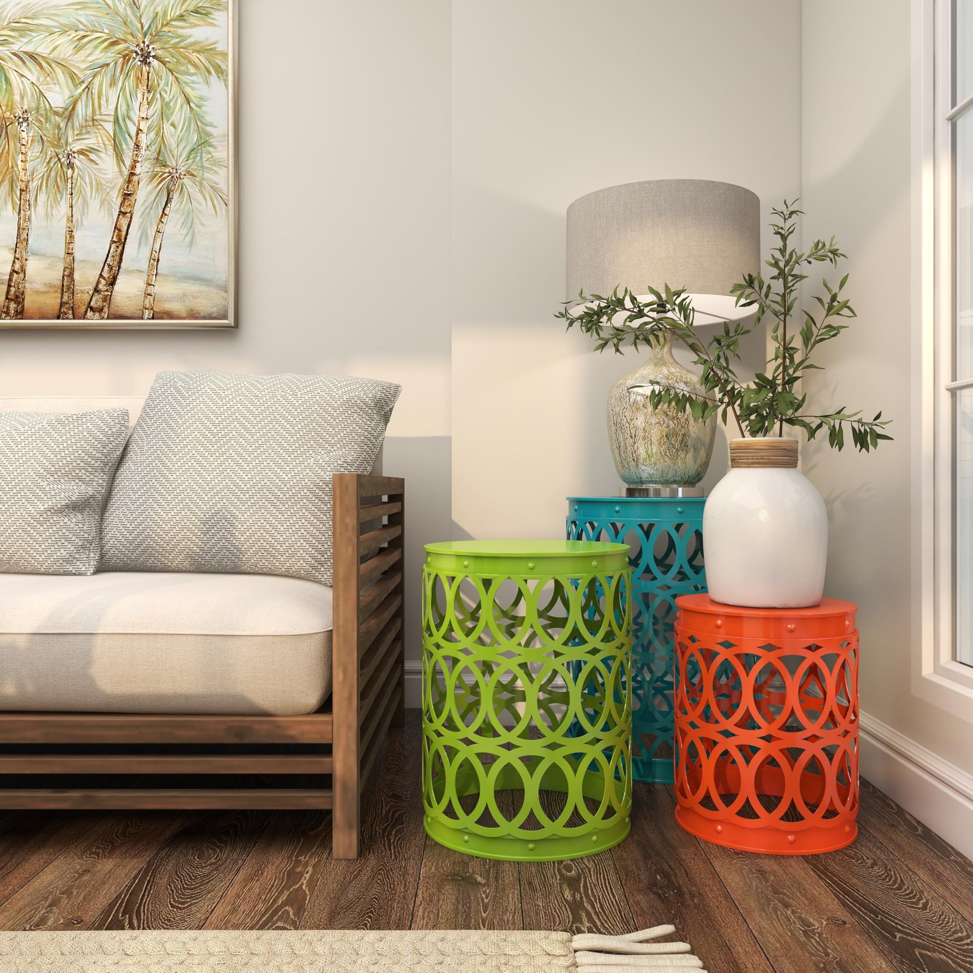 Deco 79 Metal Accent Indoor Outdoor Nesting End Carved Trellis Design, Set of 3 Side Table 22", 18", 15"H, Multi Colored - Bircata