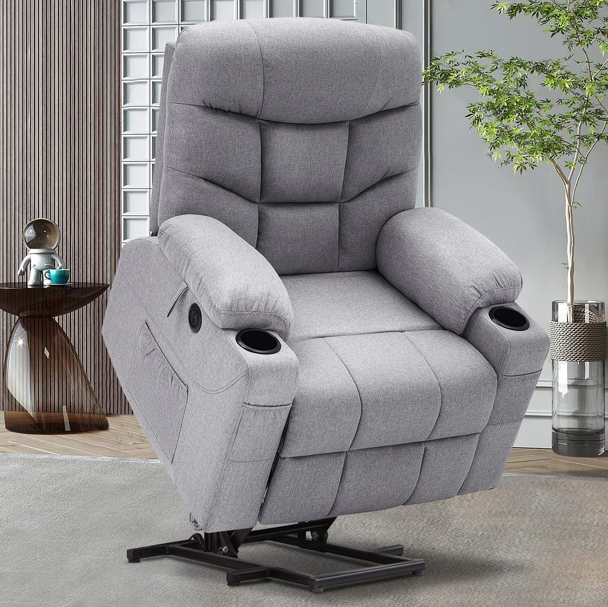 Electric Power Lift Recliner Chair Sofa for Elderly with Massage and Heat, Linen Fabric