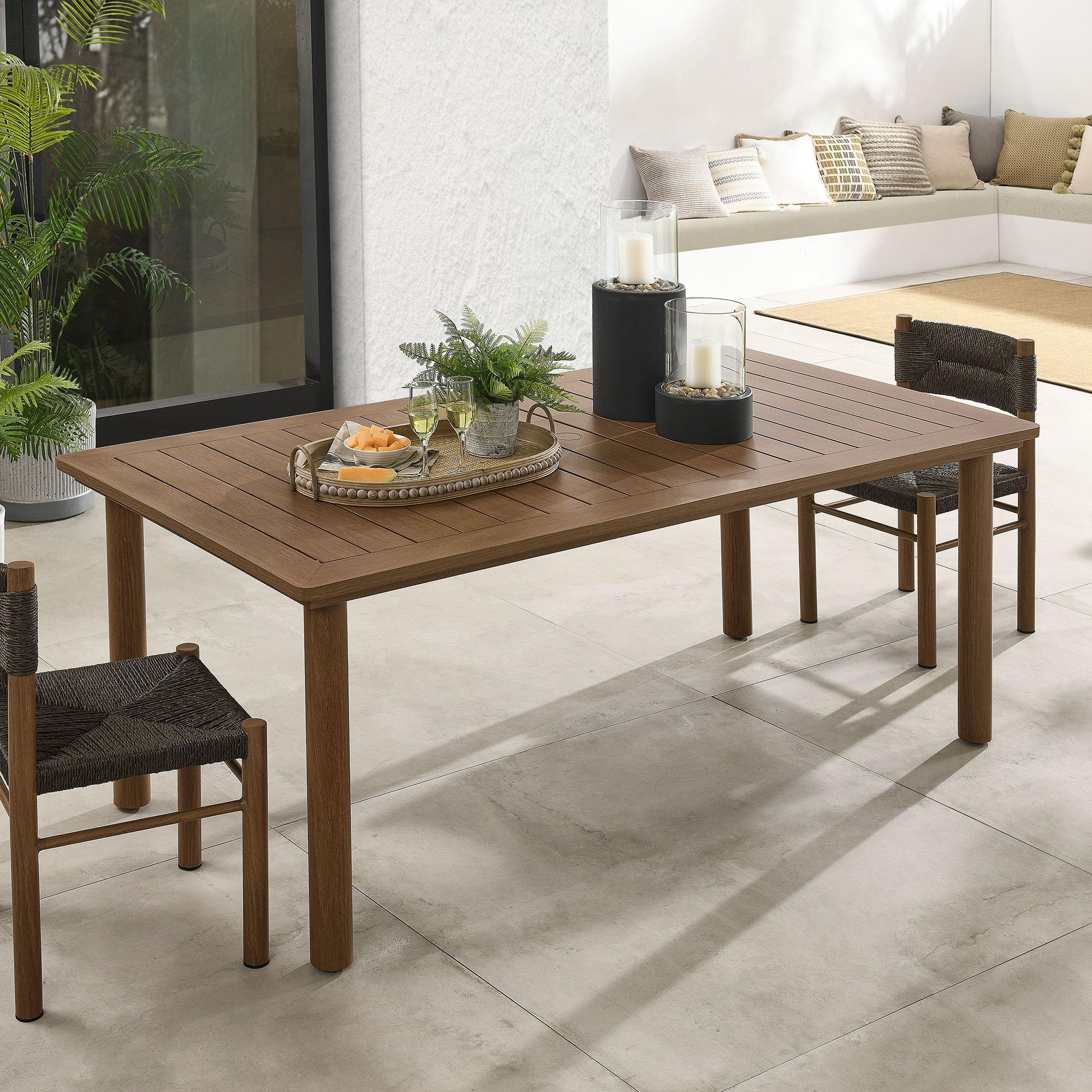 Parkland 76 Inch Outdoor Aluminum Rectangular Dining Table in Walnut —