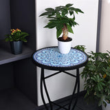 Elevon 14 Inch Round Side Ceramic Tile Top Indoor and Outdoor Accent Table, Sun - Bircata