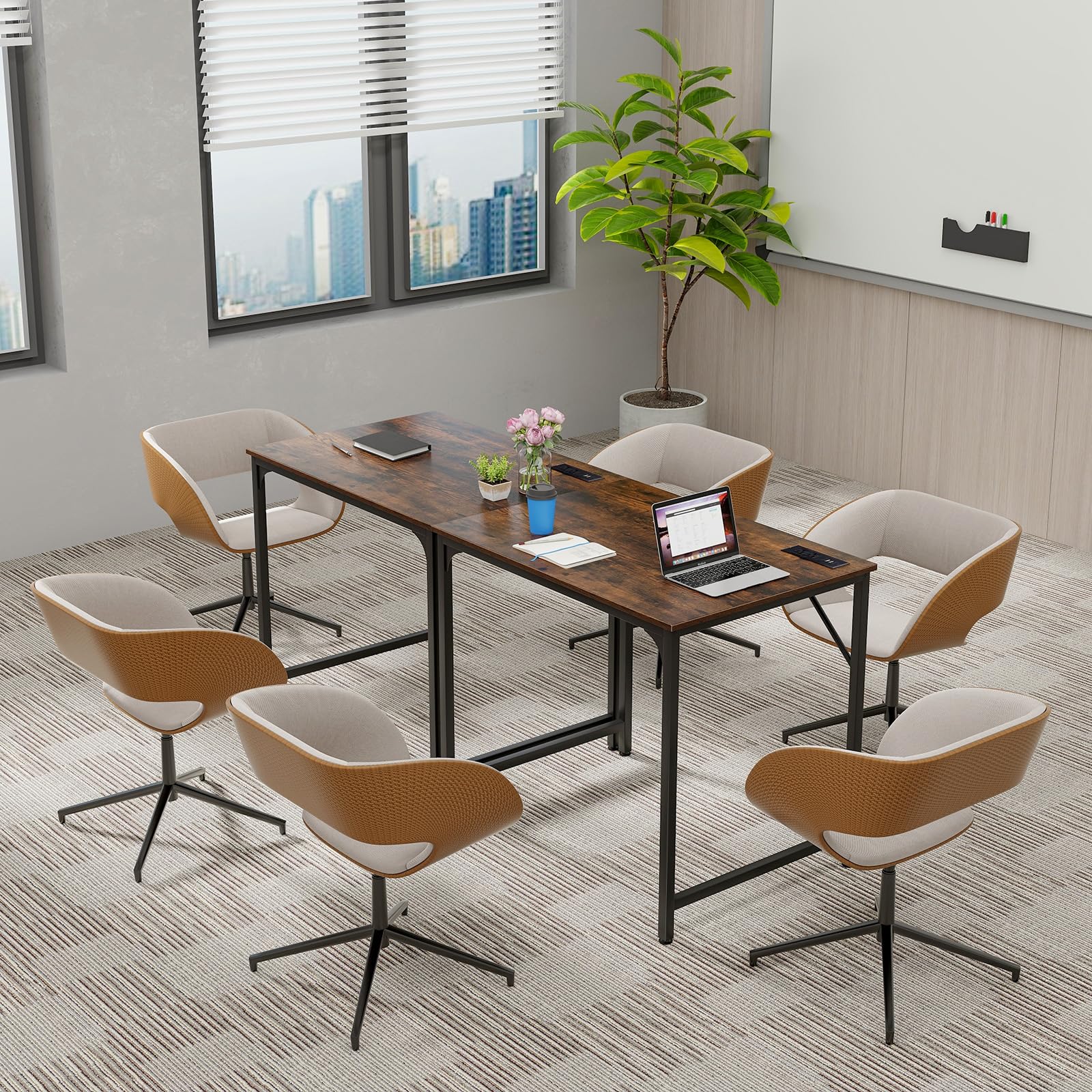 Home Office Desk, 32 Inch Computer Desk with Recessed Power Strip, Storage Bag & Headphone Hook